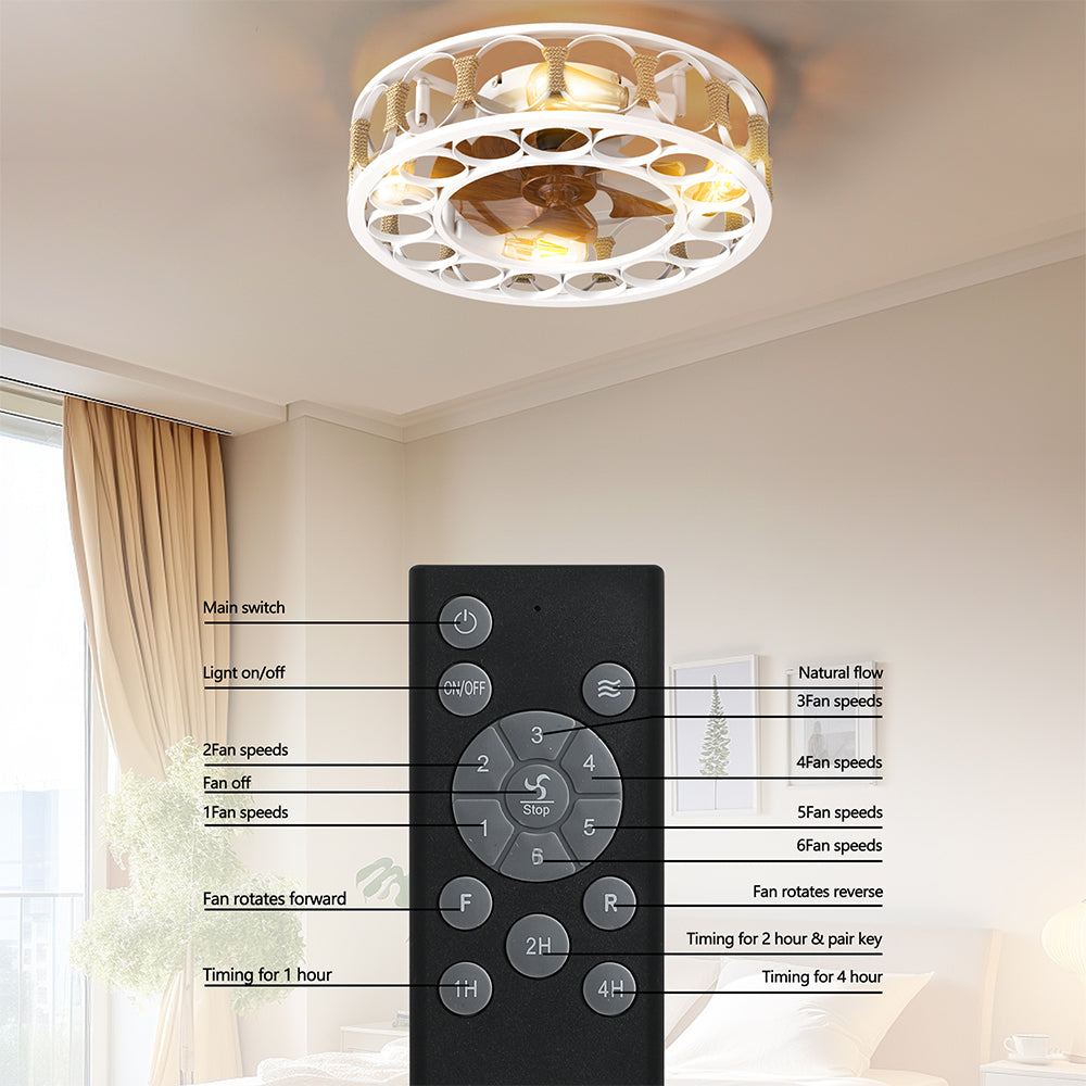 Modern White Caged Ceiling Fan with LED Lights