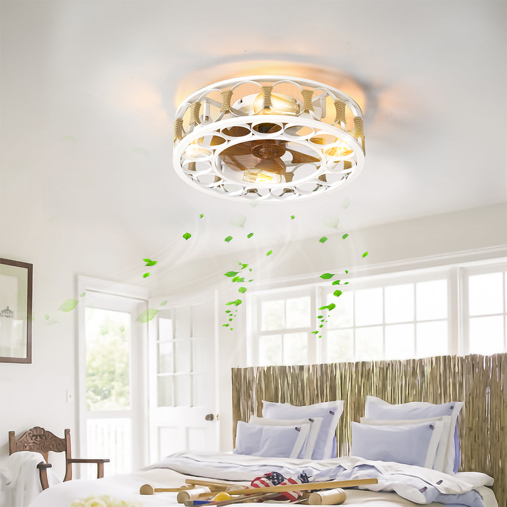 Modern White Caged Ceiling Fan with LED Lights