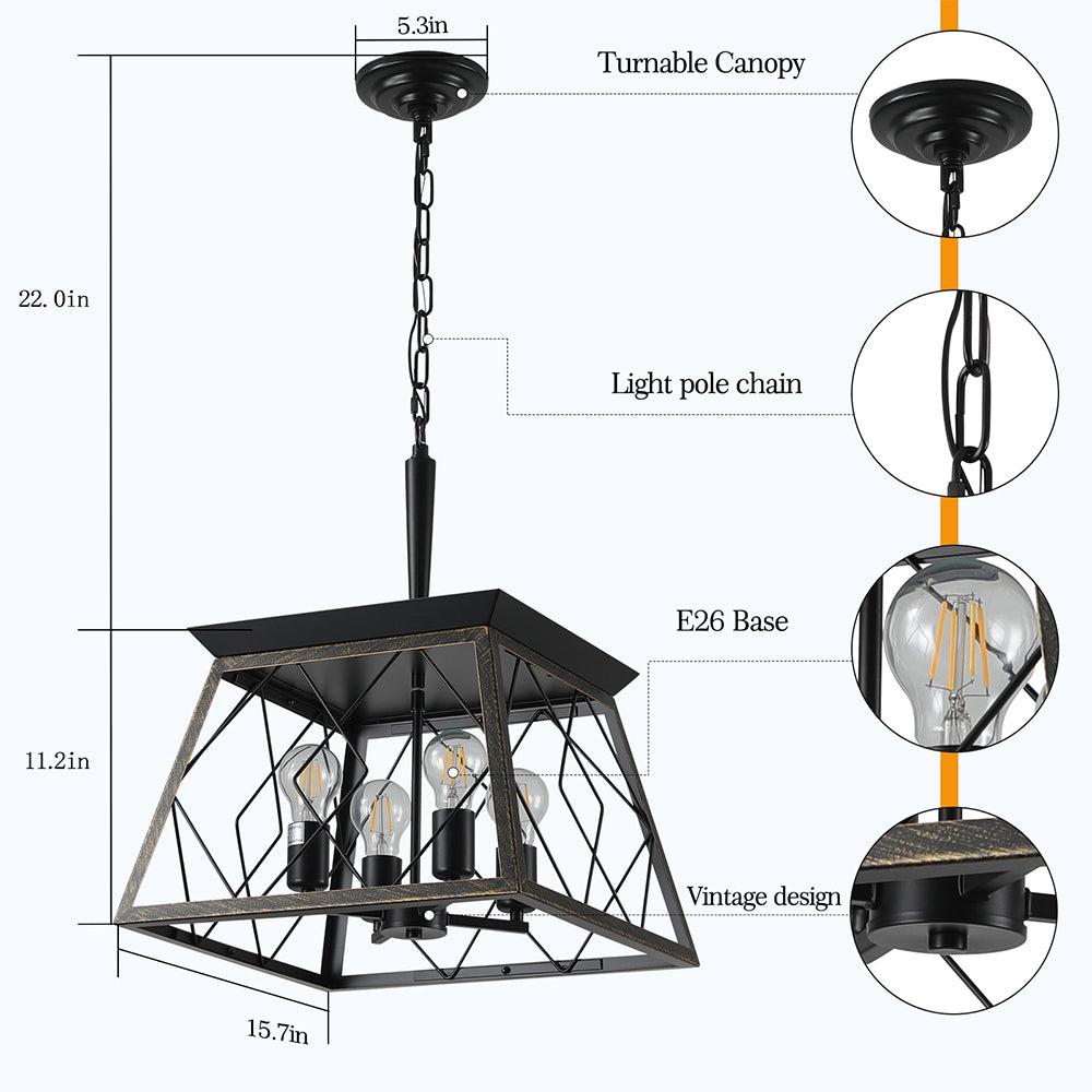 4-Light Vintage Farmhouse Chandelier