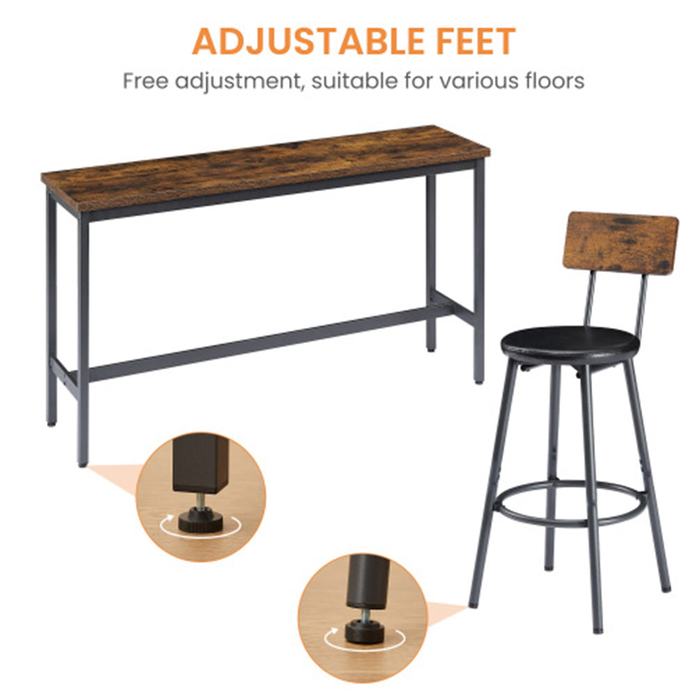 Industrial Bar Table Set with 3 Stools - Rustic Brown