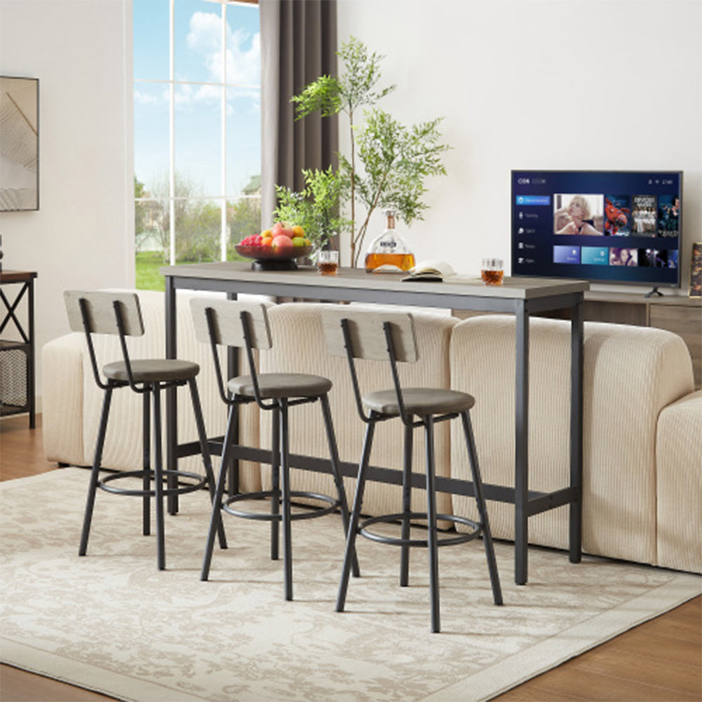 Industrial Bar Table Set with 3 Stools - Grey