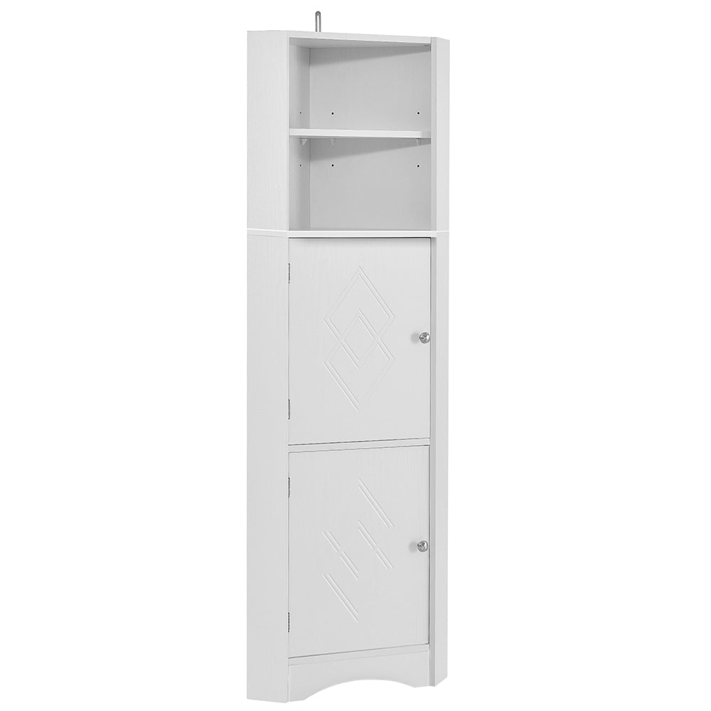 Tall Corner Bathroom Cabinet with Adjustable Shelves - White