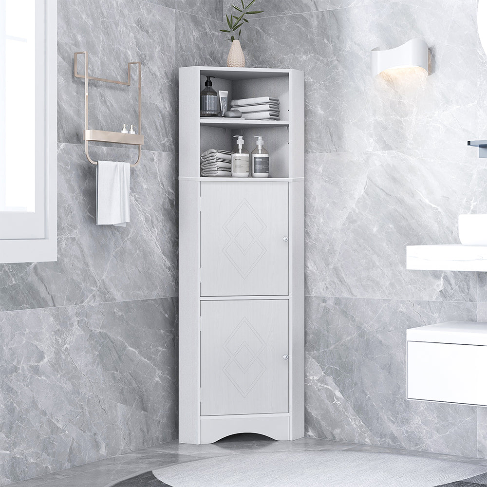 Tall Corner Bathroom Cabinet with Adjustable Shelves - White