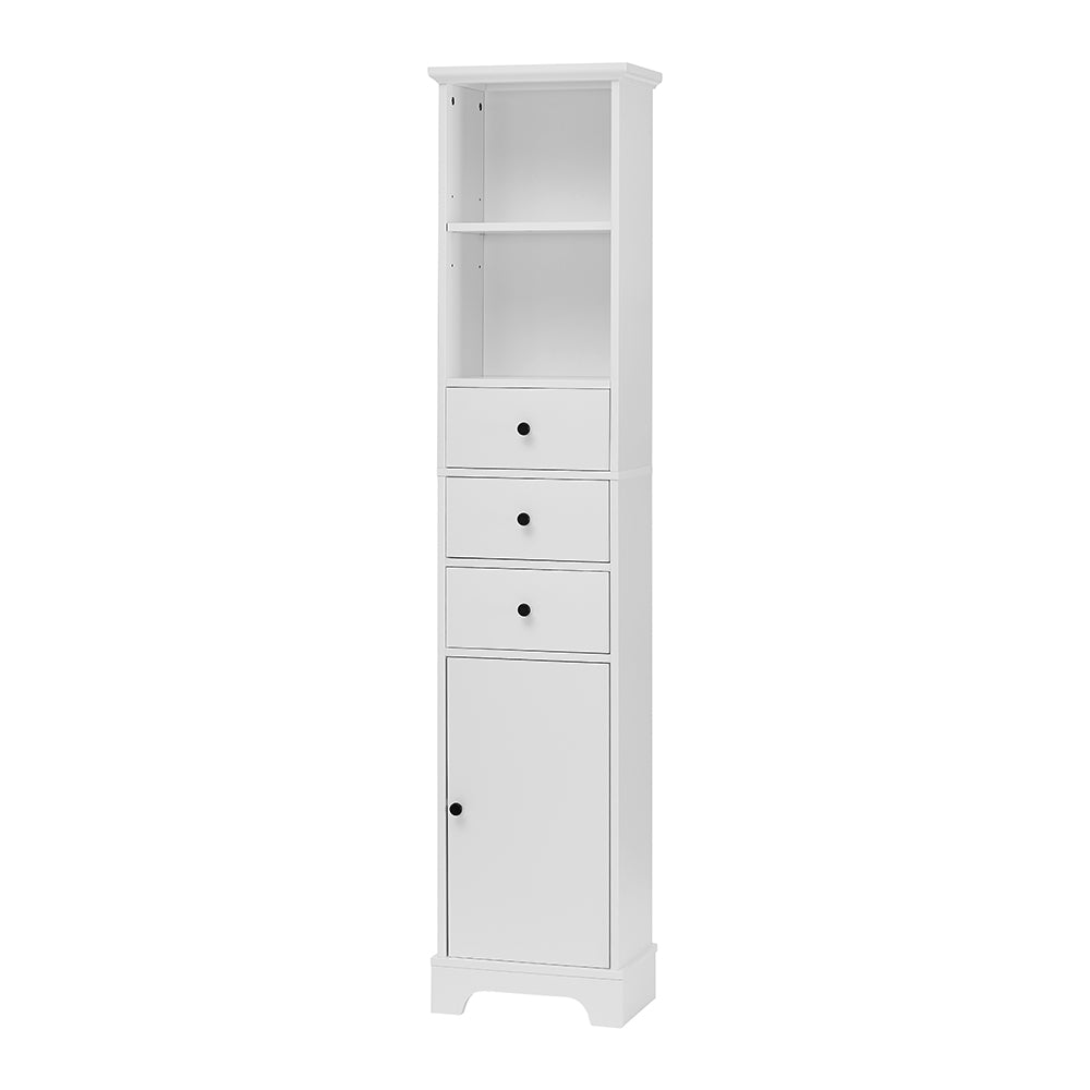 Tall Freestanding Bathroom Cabinet with 3 Drawers & Adjustable Shelf - White