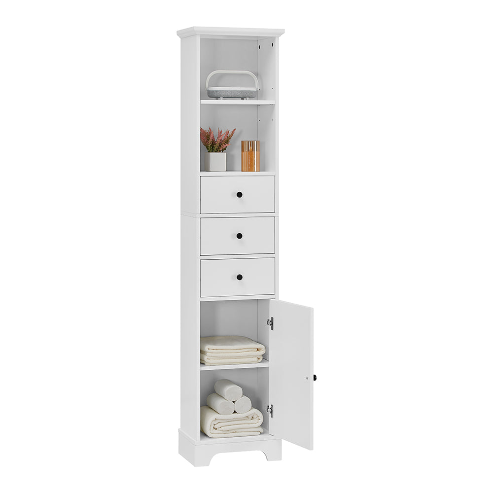 Tall Freestanding Bathroom Cabinet with 3 Drawers & Adjustable Shelf - White