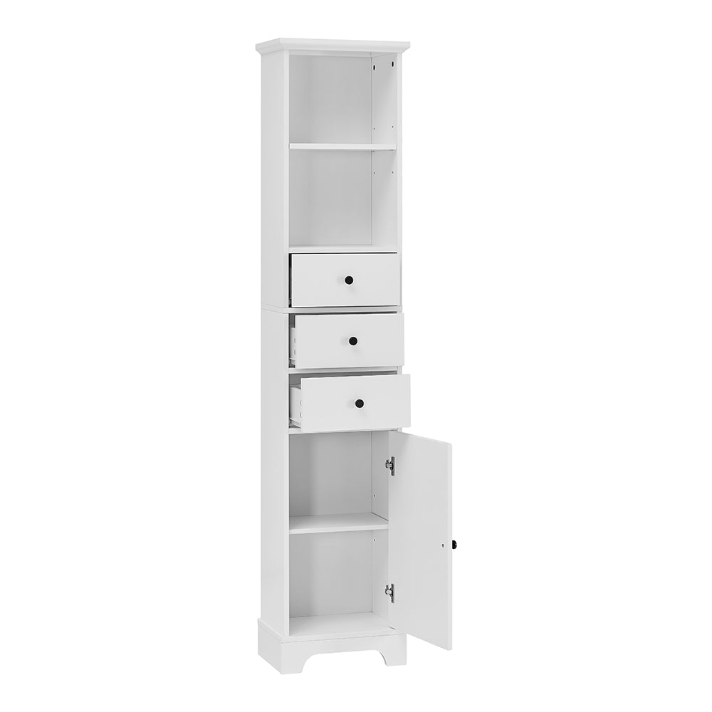 Tall Freestanding Bathroom Cabinet with 3 Drawers & Adjustable Shelf - White