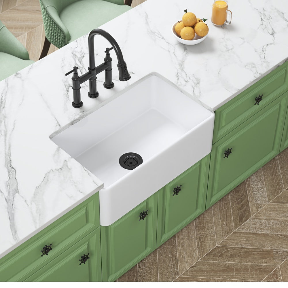 White Farmhouse Kitchen Sink Single Undermount Apron Sink