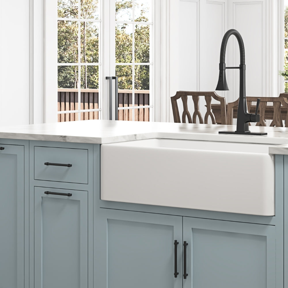 White Farmhouse Kitchen Sink Single Undermount Apron Sink