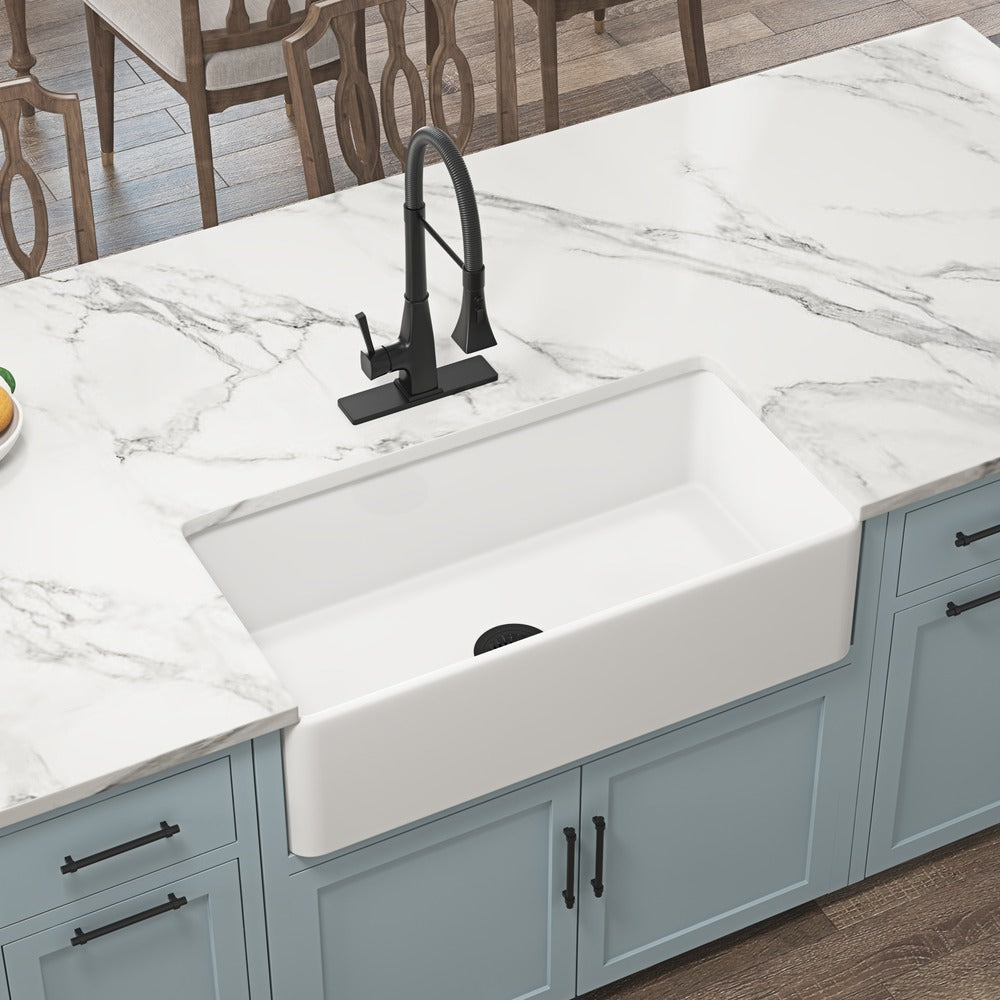 White Farmhouse Kitchen Sink Single Undermount Apron Sink