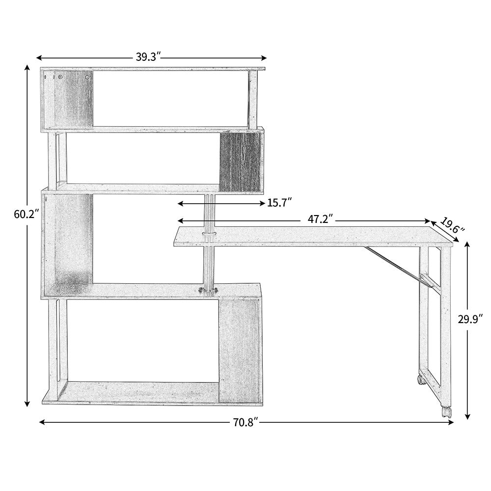5-Tier L-Shaped Rotating Desk with Lockable Casters