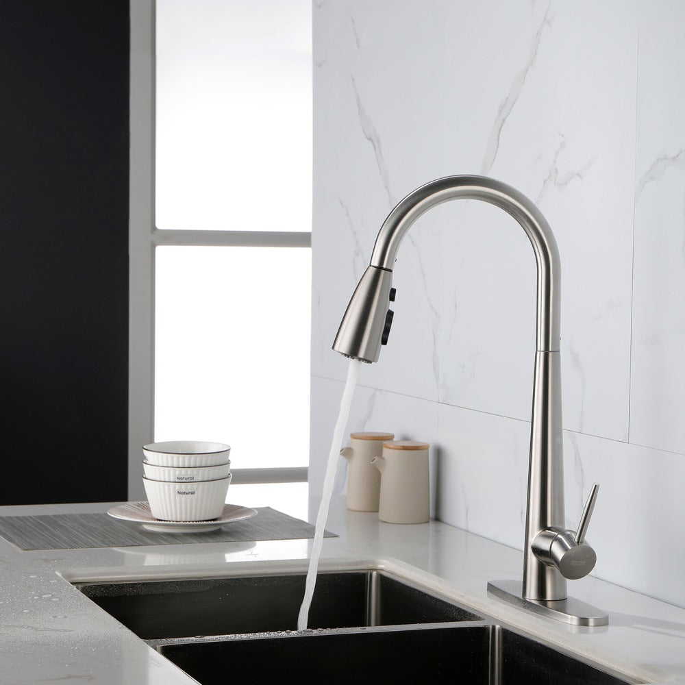 Brushed Nickel Kitchen Faucet Single Handle Pull Down Sprayer