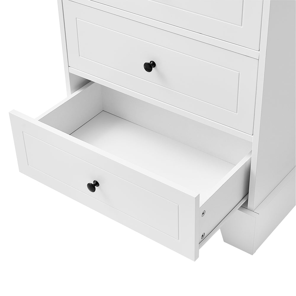 2-Doors & 4-Drawer Cabinet with Adjustable Shelf - White