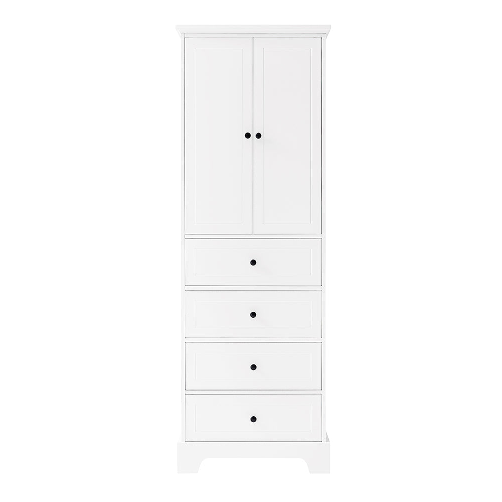 2-Doors & 4-Drawer Cabinet with Adjustable Shelf - White