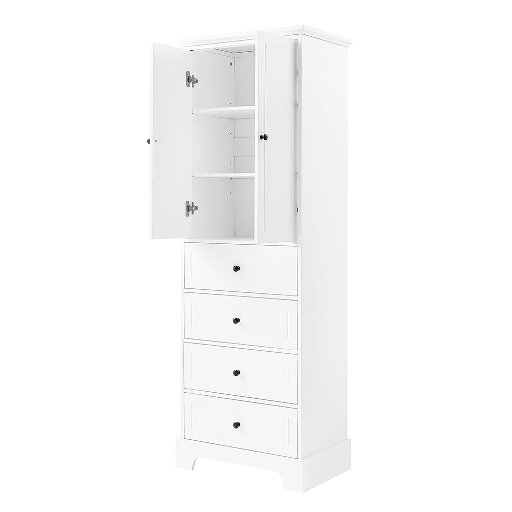 2-Doors & 4-Drawer Cabinet with Adjustable Shelf - White