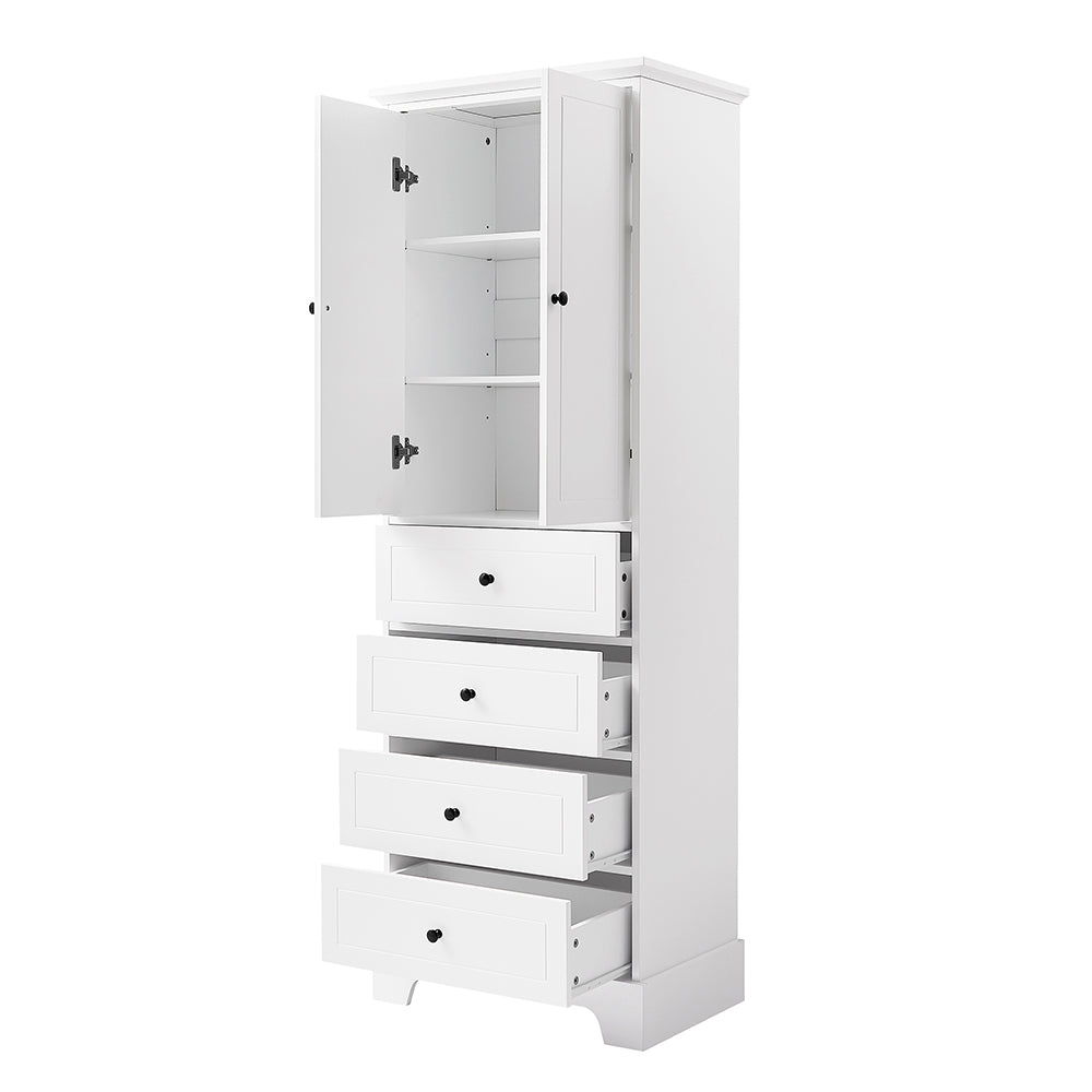 2-Doors & 4-Drawer Cabinet with Adjustable Shelf - White