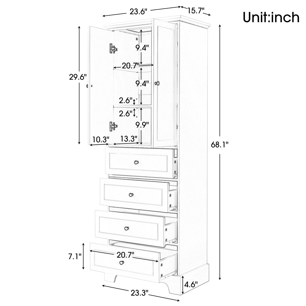 2-Door 4-Drawer Adjustable Cabinet - Black