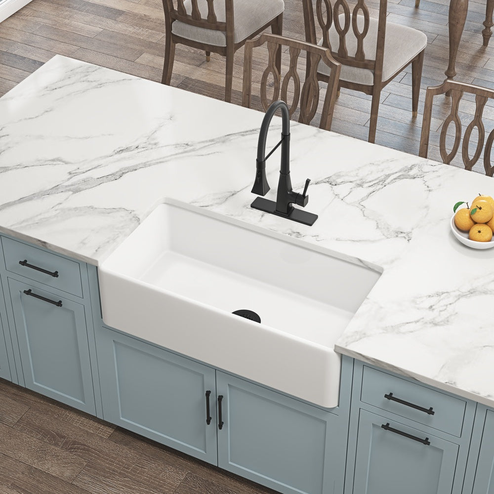 White Farmhouse Kitchen Sink Single Undermount Apron Sink