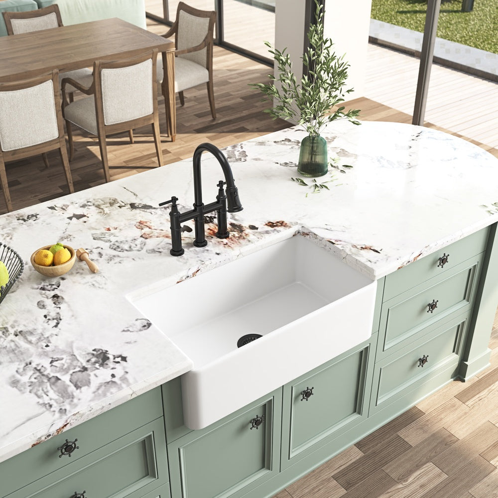 White Farmhouse Kitchen Sink Single Undermount Apron Sink