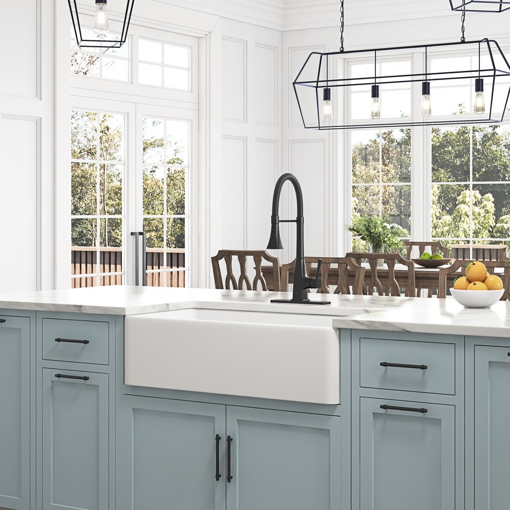 White Farmhouse Kitchen Sink Single Undermount Apron Sink