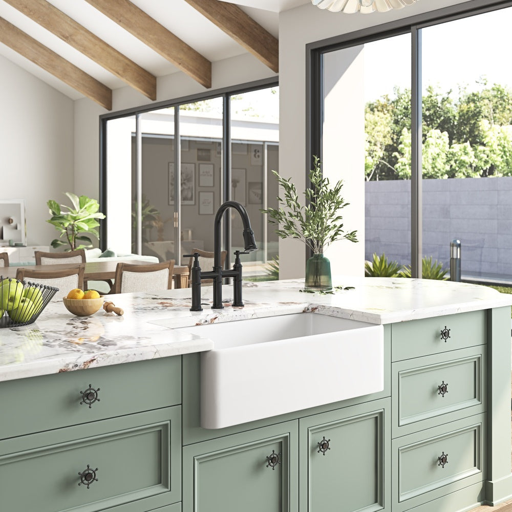 White Farmhouse Kitchen Sink Single Undermount Apron Sink