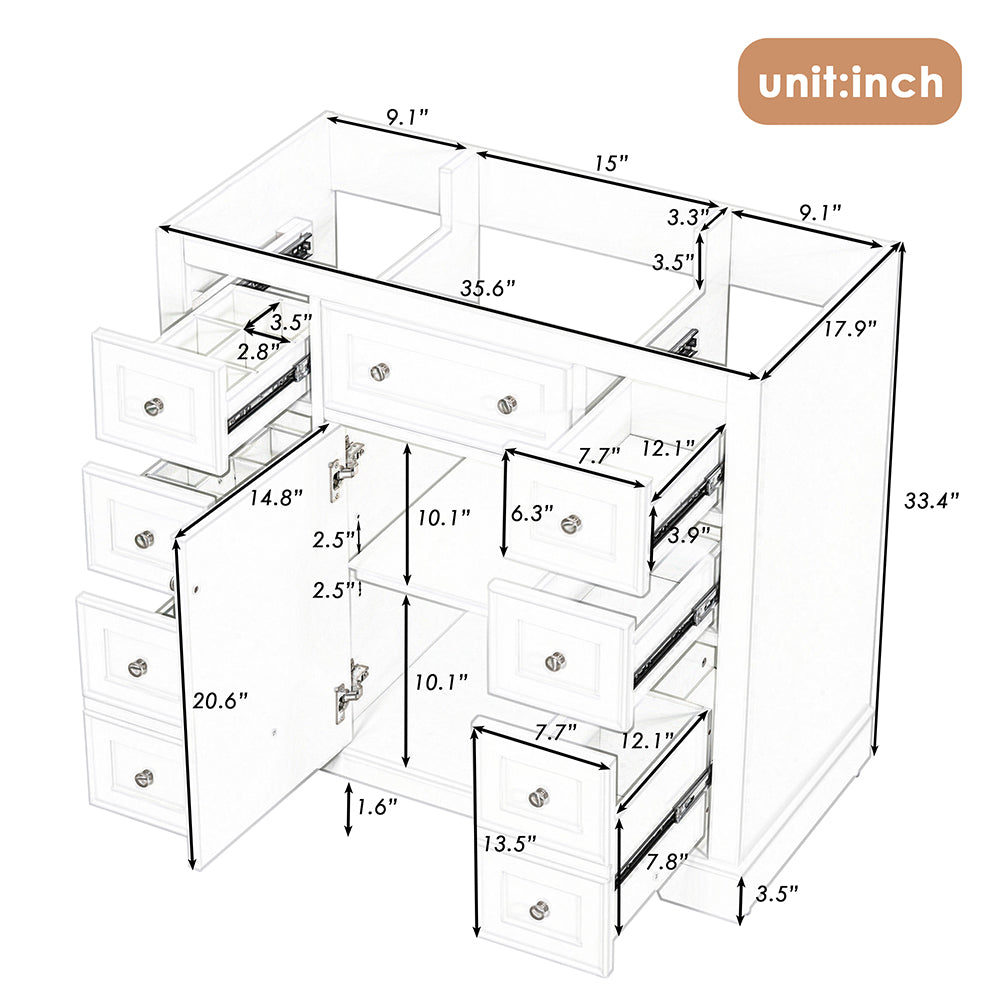 36 Inch Bathroom Vanity Base -  White