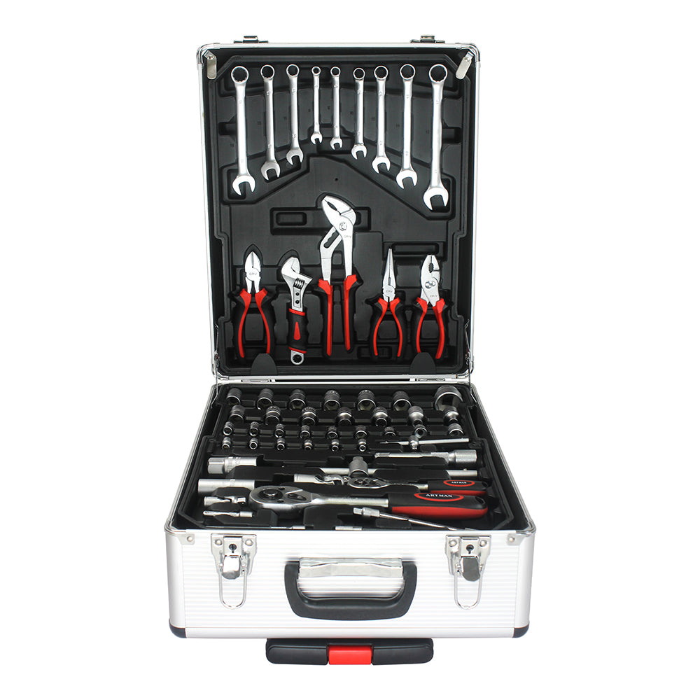 Hand Tool Box with 4 Layers of Toolset and Wheels - White