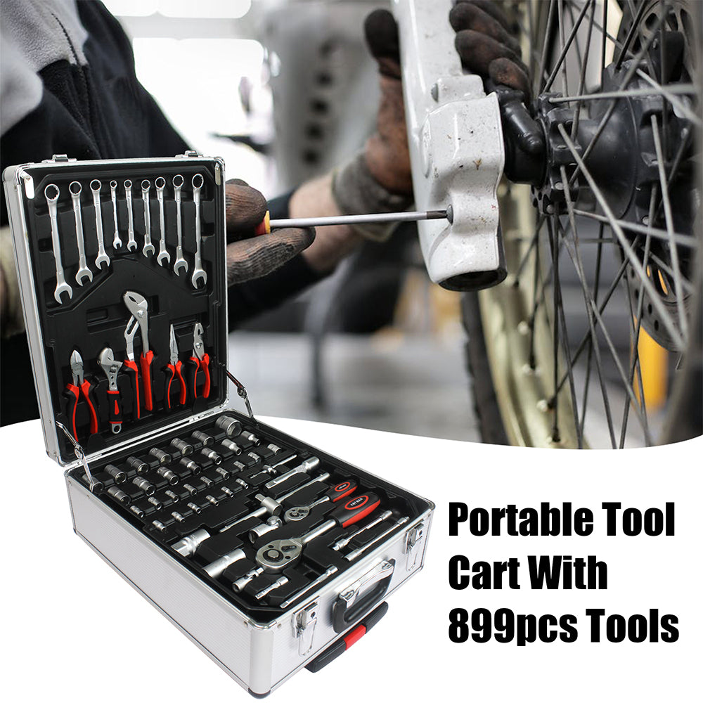 Hand Tool Box with 4 Layers of Toolset and Wheels - White