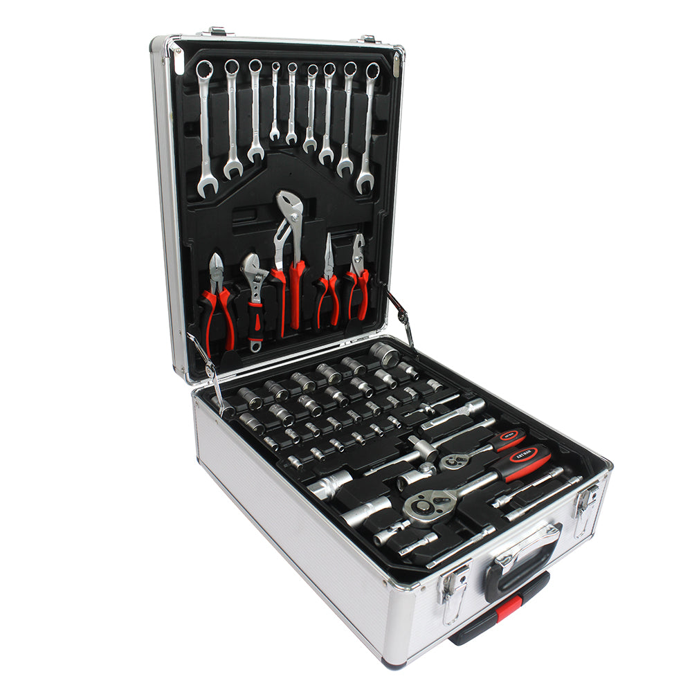 Hand Tool Box with 4 Layers of Toolset and Wheels - White