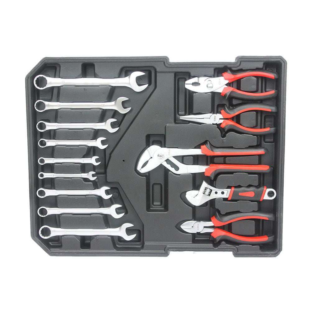 Hand Tool Box with 4 Layers of Toolset and Wheels - White
