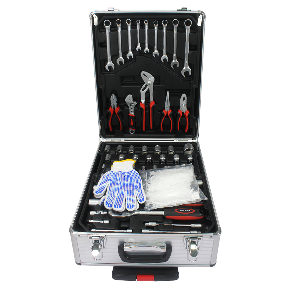 Hand Tool Box with 4 Layers of Toolset and Wheels - White