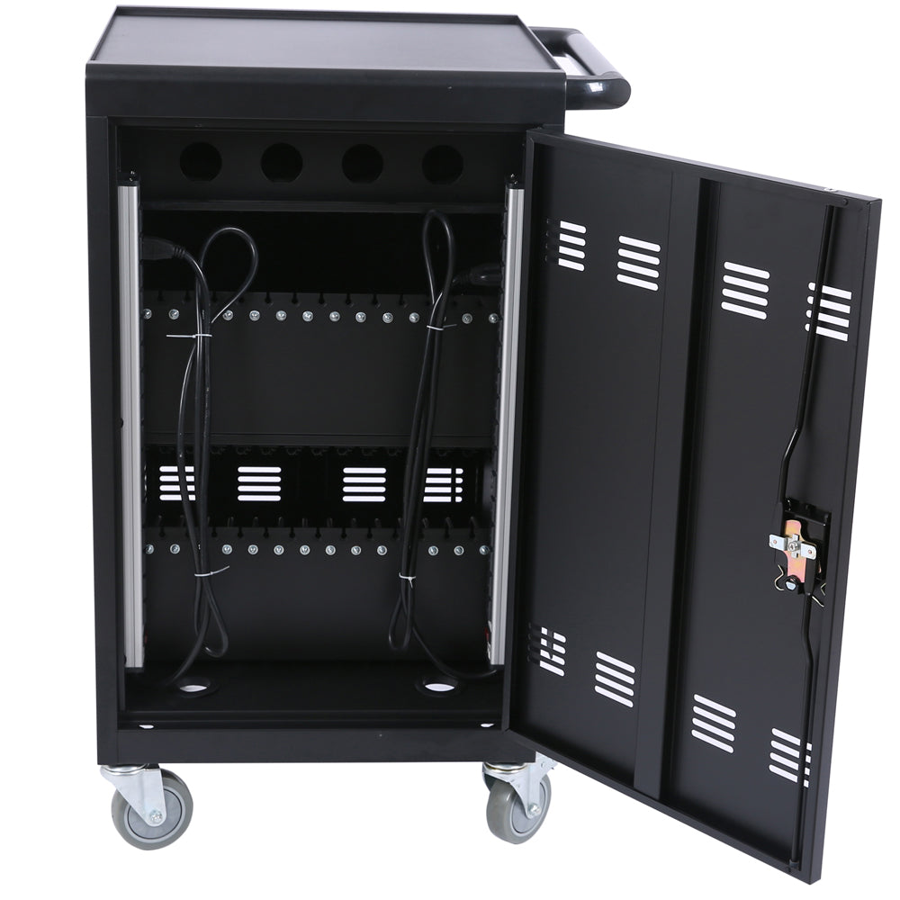 Mobile Charging Cart and Cabinet for Tablets, Laptops - Black