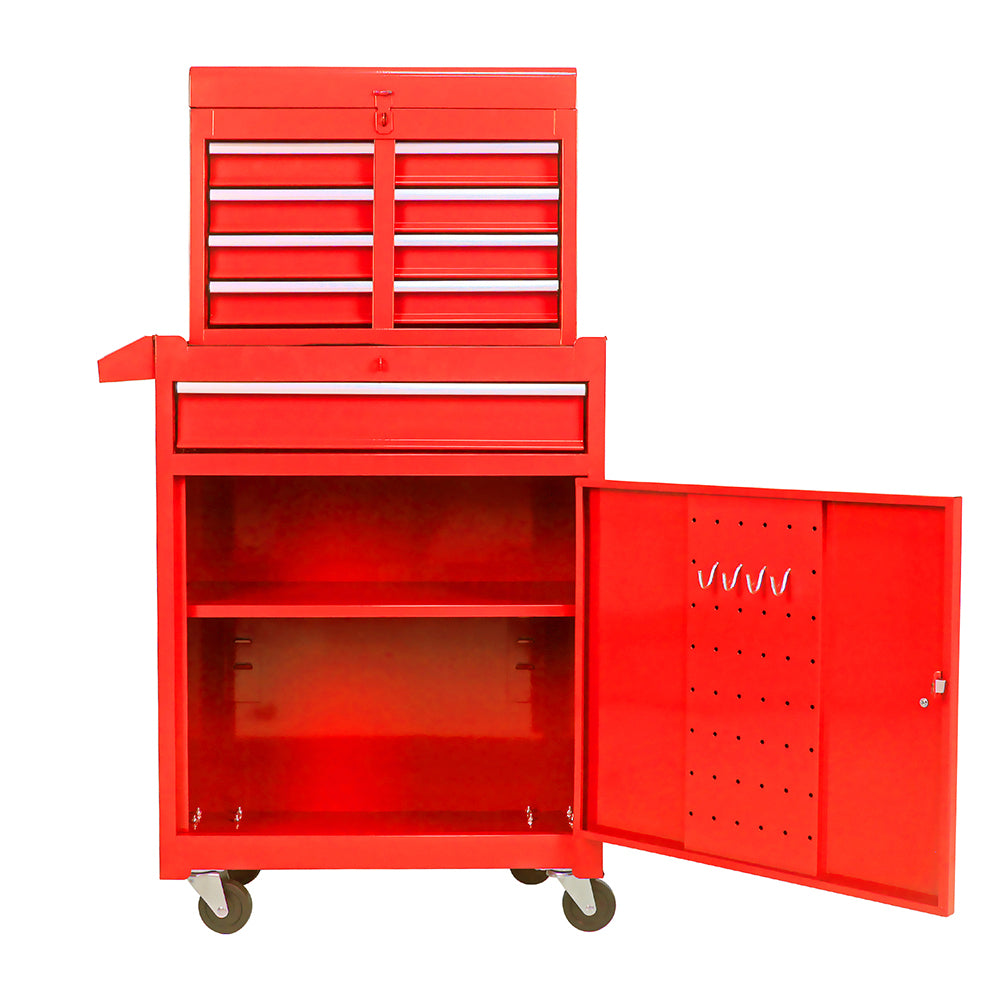 5-Drawer Tool Chest with Detachable Cabinet & Adjustable Shelf - Red