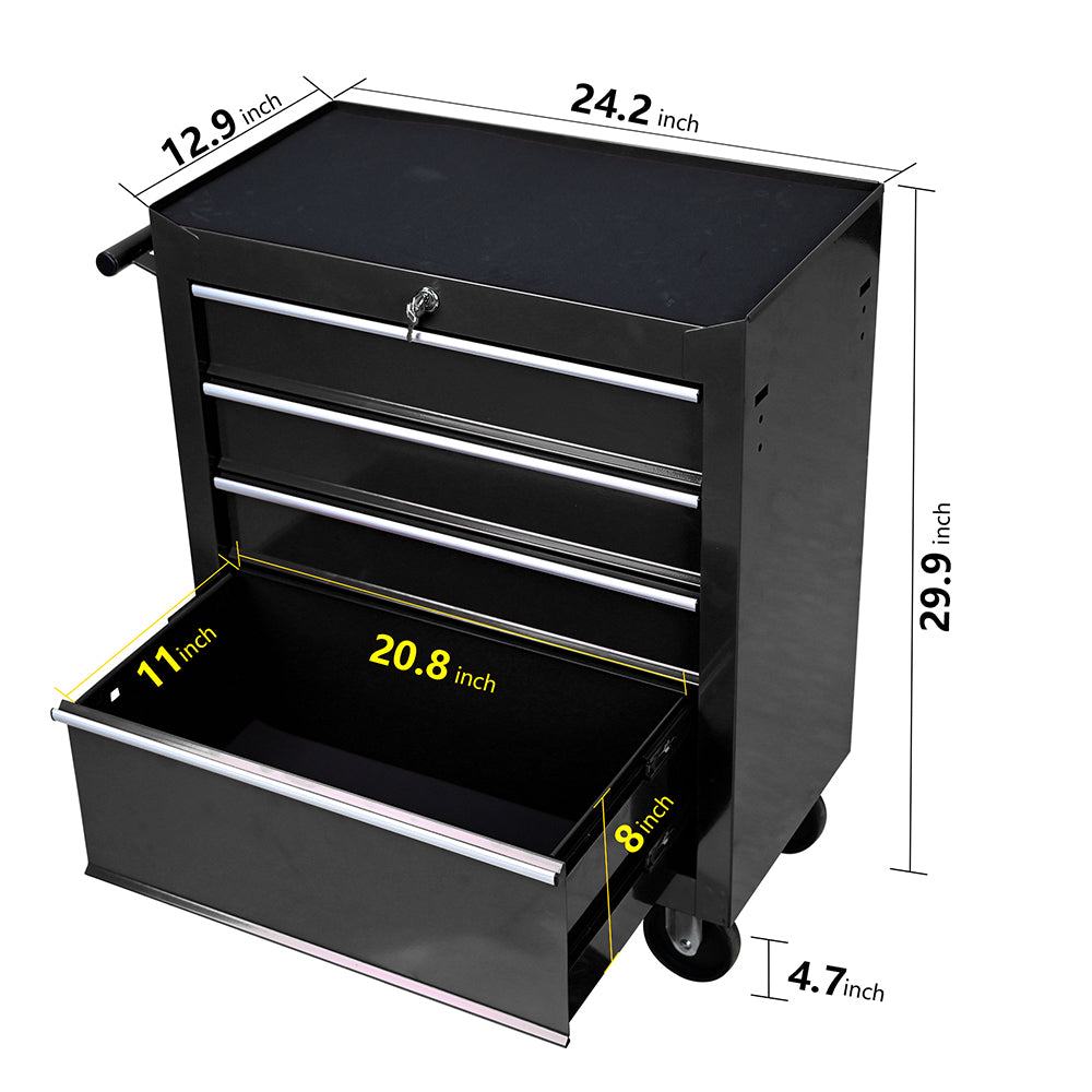 4-Drawer Tool Cart with Wheels - Black