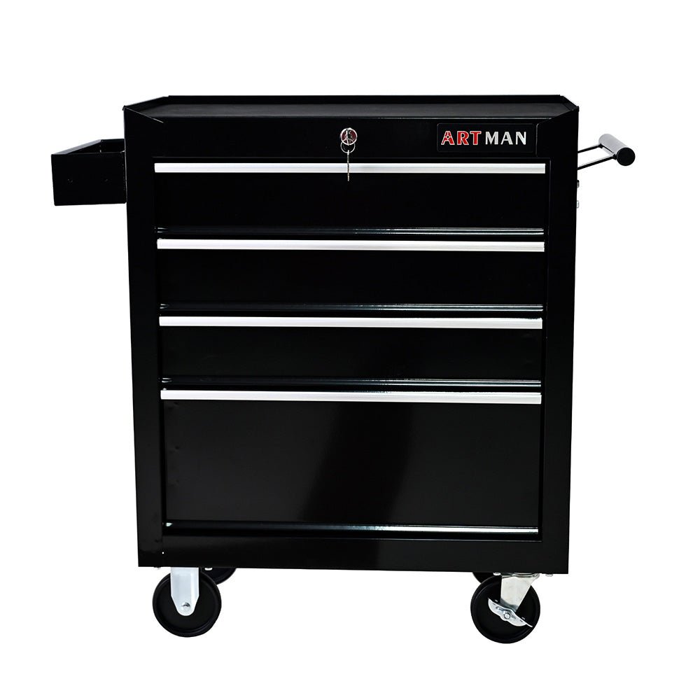 4-Drawer Tool Cart with Wheels - Black
