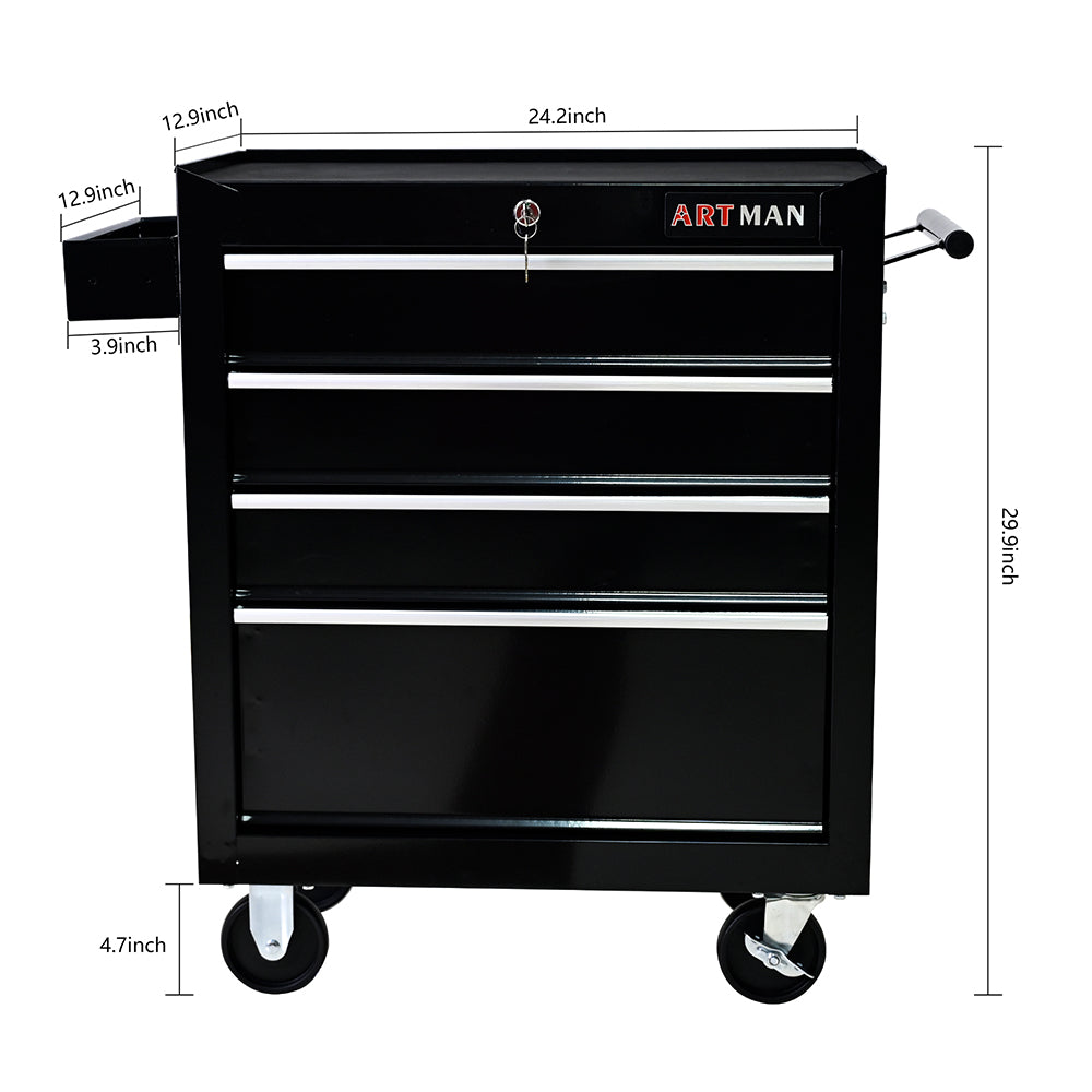 4-Drawer Tool Cart with Wheels - Black