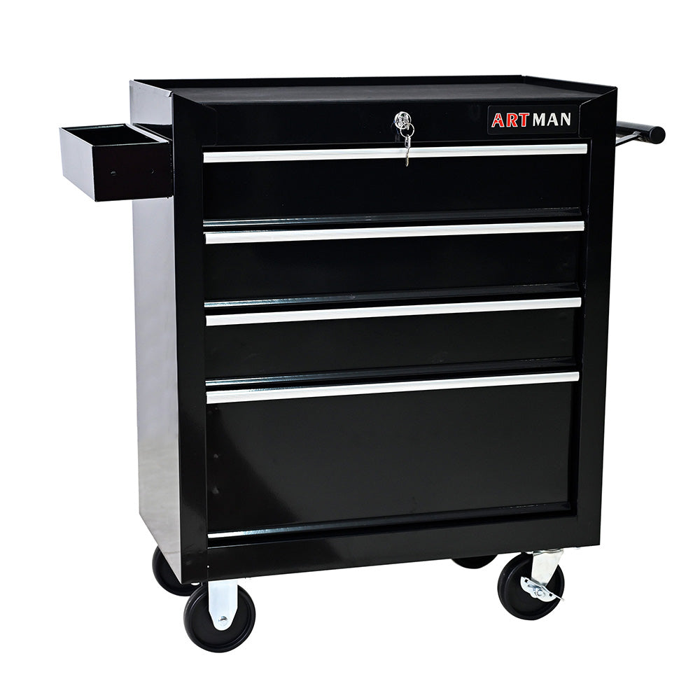 4-Drawer Tool Cart with Wheels - Black
