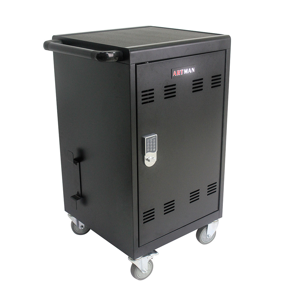 32-Device Mobile Charging Cart & Cabinet - Black