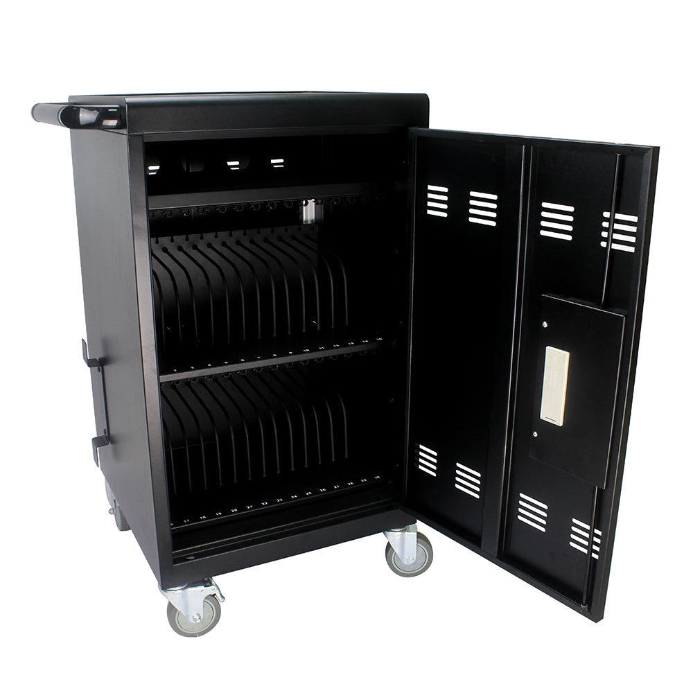 32-Device Mobile Charging Cart & Cabinet - Black