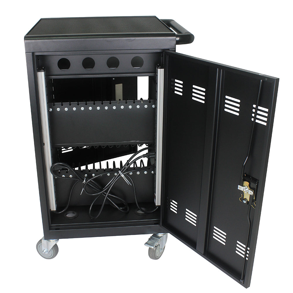 32-Device Mobile Charging Cart & Cabinet - Black