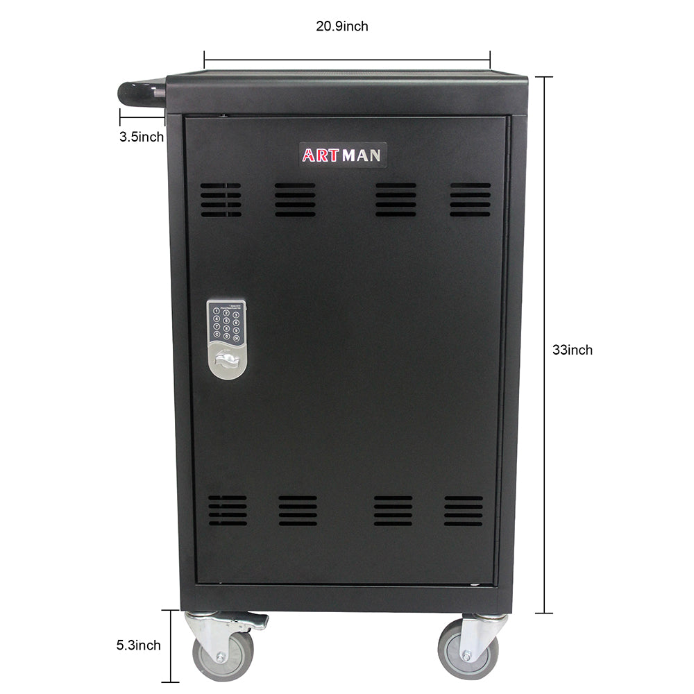 32-Device Mobile Charging Cart & Cabinet - Black