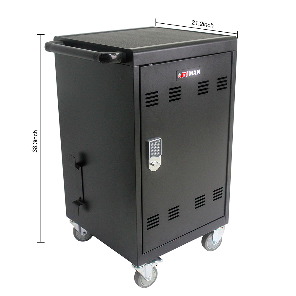 32-Device Mobile Charging Cart & Cabinet - Black