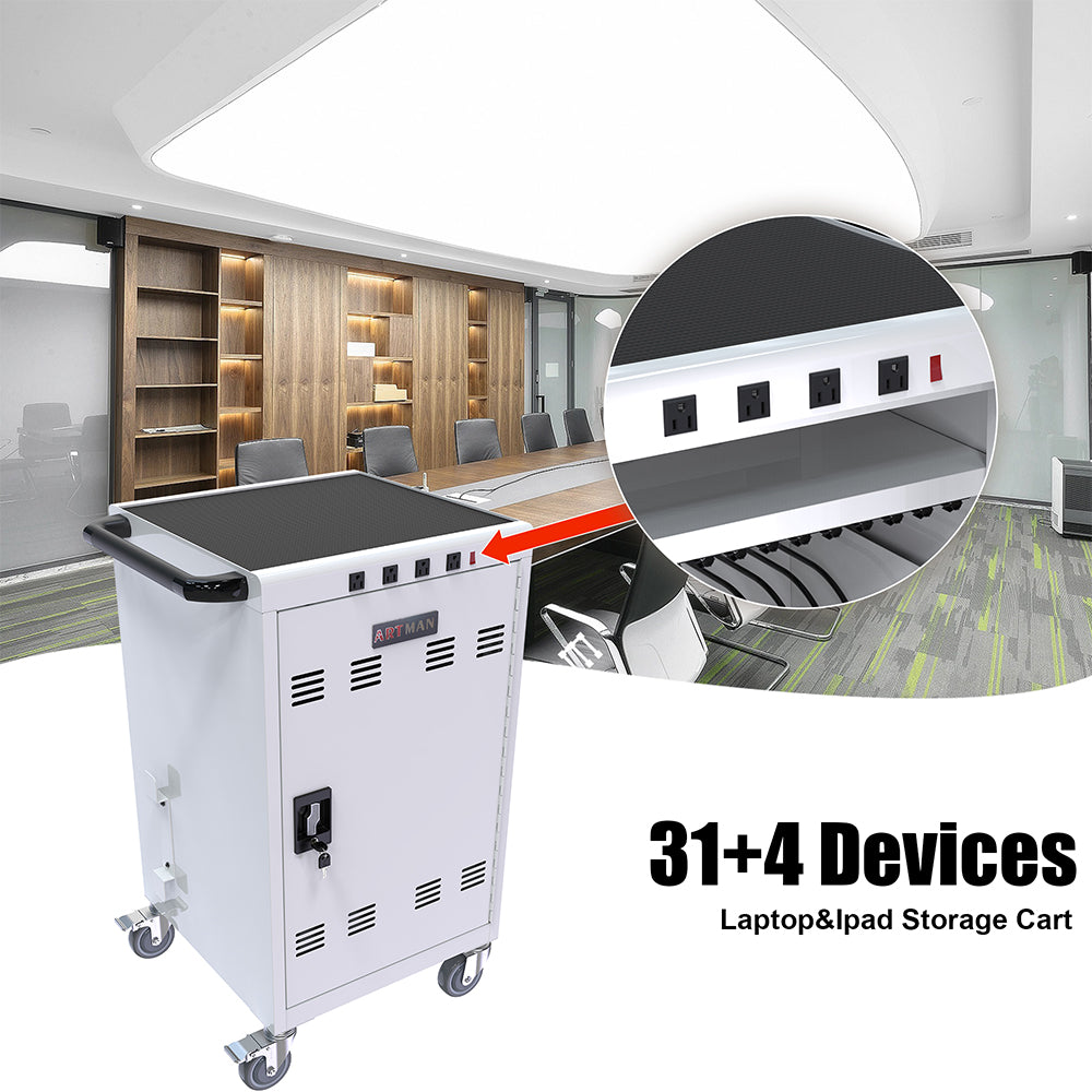 31+4-Device Mobile Charging Cart & Cabinet for Tablets & Laptops