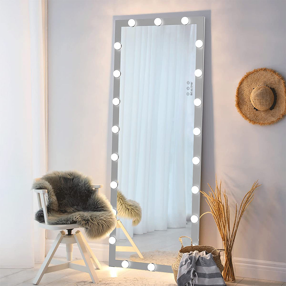 63x24 Inch Hollywood Full-Length Lighted Mirror - Silver