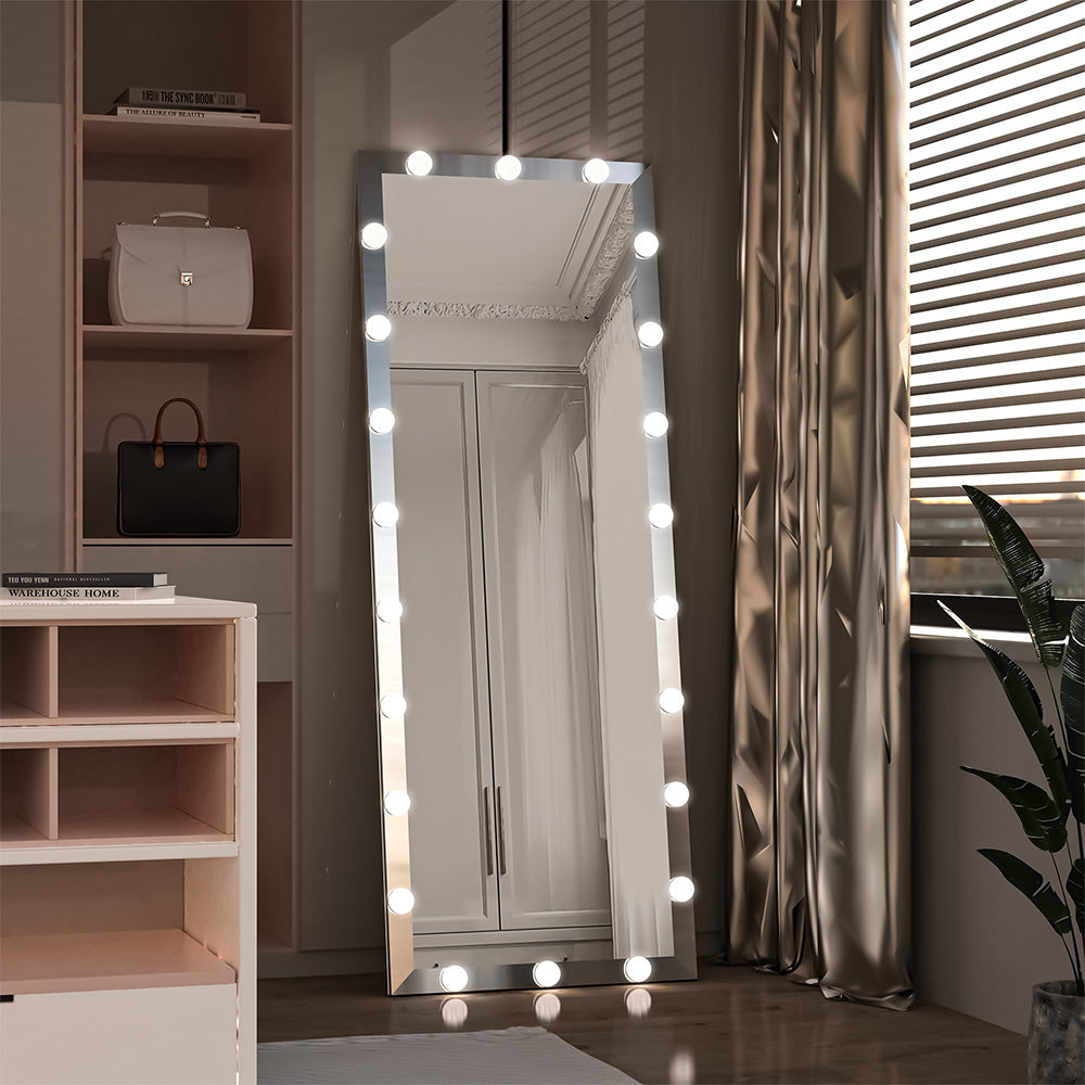 63x24 Inch Hollywood Full-Length Lighted Mirror - Silver