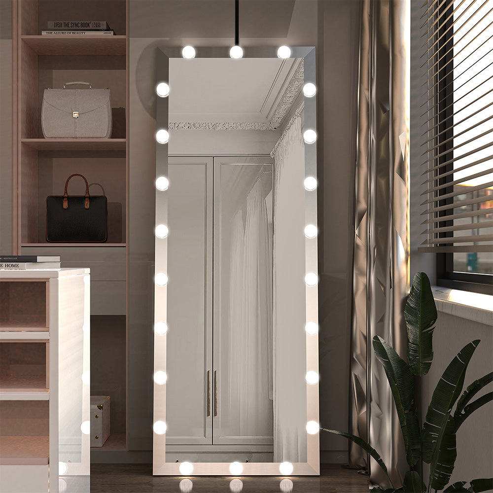 63x24 Inch Hollywood Full-Length Lighted Mirror - Silver