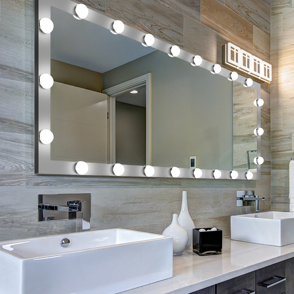 63x24 Inch Hollywood Full-Length Lighted Mirror - Silver