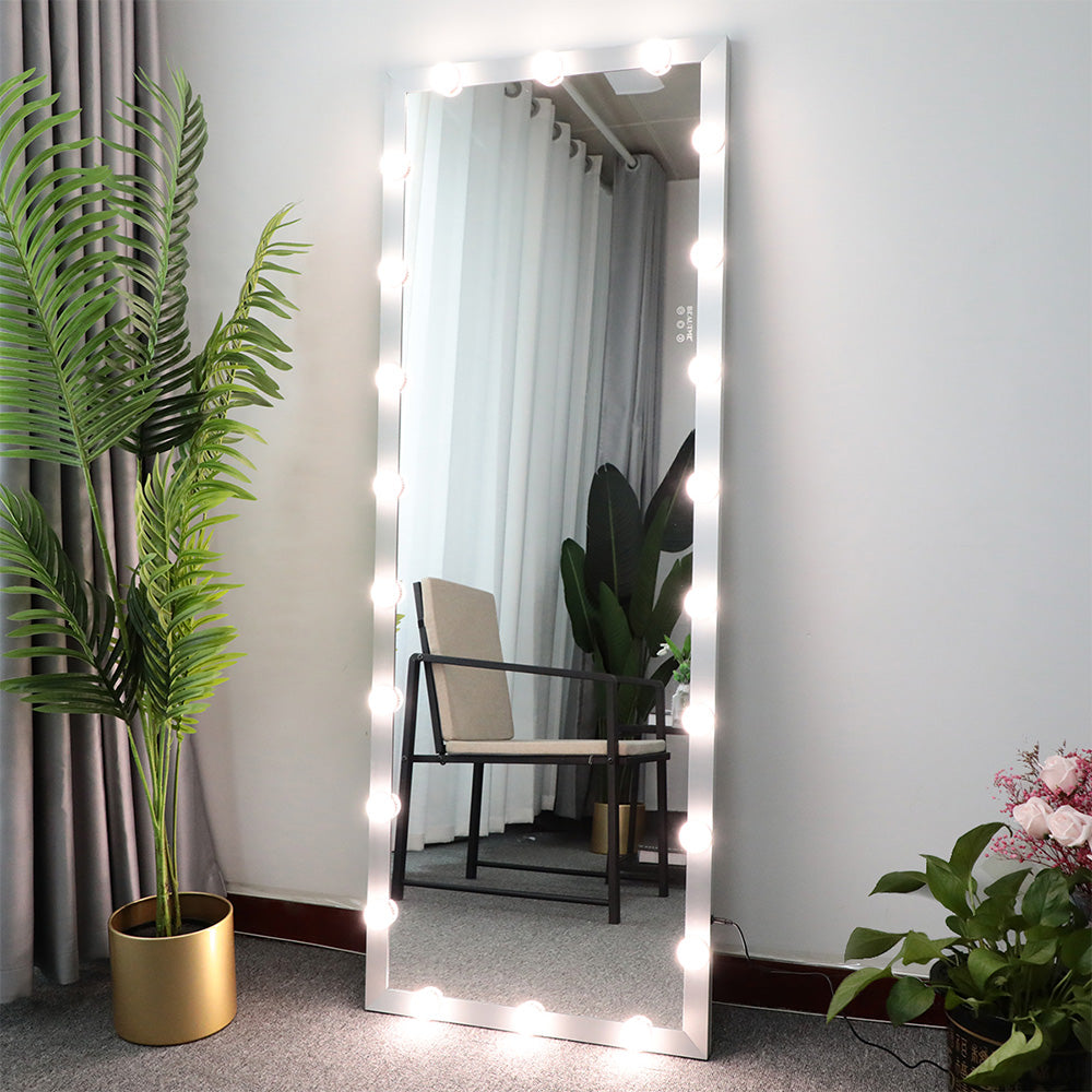 63x24 Inch Hollywood Full-Length Lighted Mirror - Silver