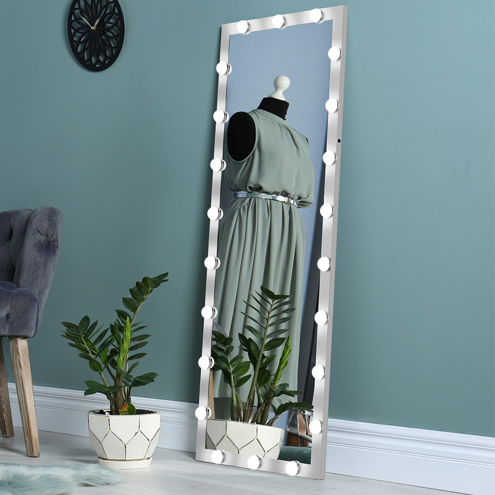 63x24 Inch Hollywood Full-Length Lighted Mirror - Silver