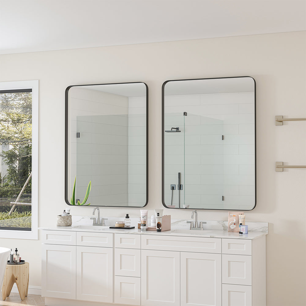 30x40 Inch Rectangular Metal Framed Wall Mirror -  Black