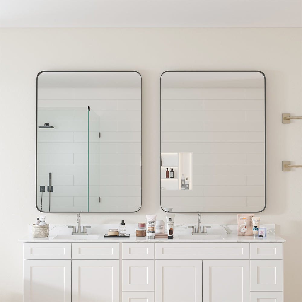 30x40 Inch Rectangular Metal Framed Wall Mirror -  Black